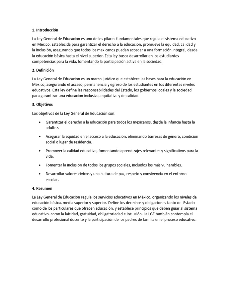 Ley General de Educación en México | PDF