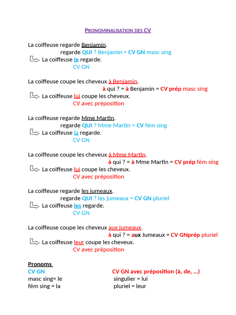 Pronominalisation des Compléments d'Objet | PDF