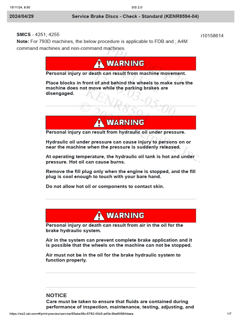 Service Brake Discs - Check - Standard (KENR8594-04) | PDF | Brake | Valve