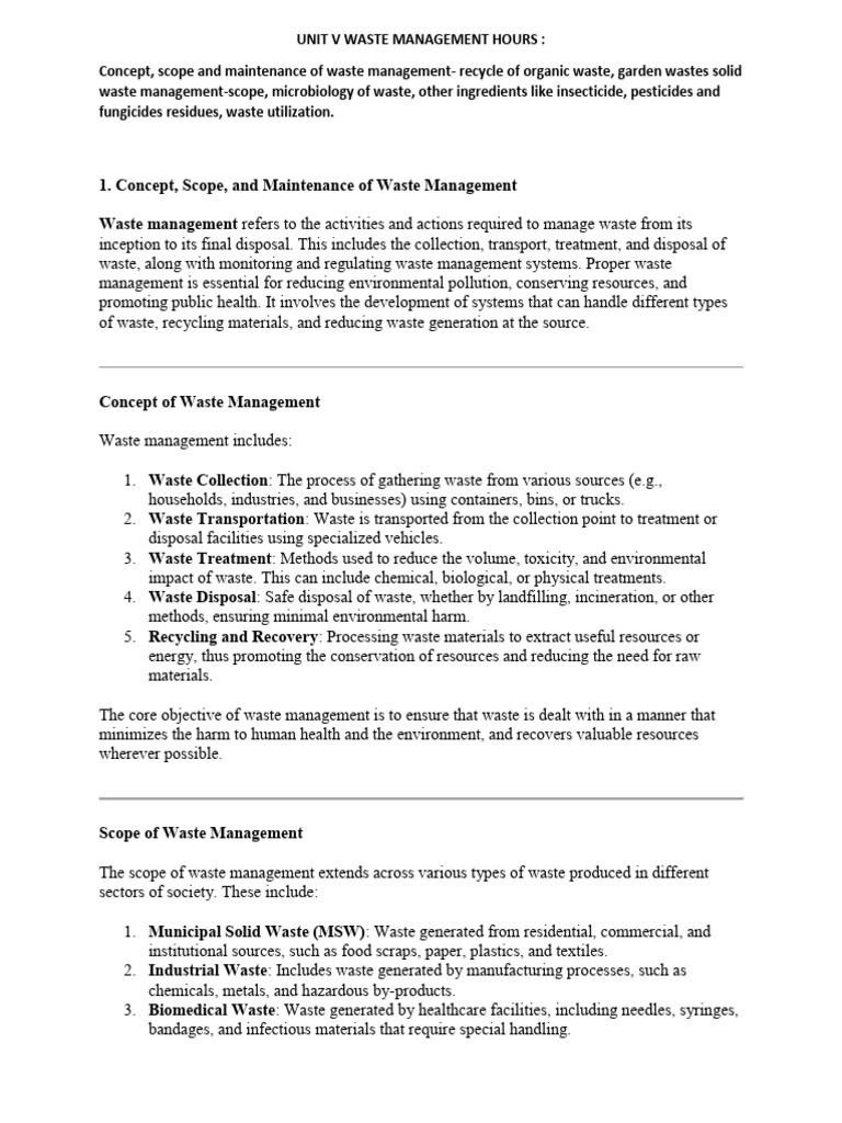 Unit V Waste Management | PDF | Waste Management | Waste
