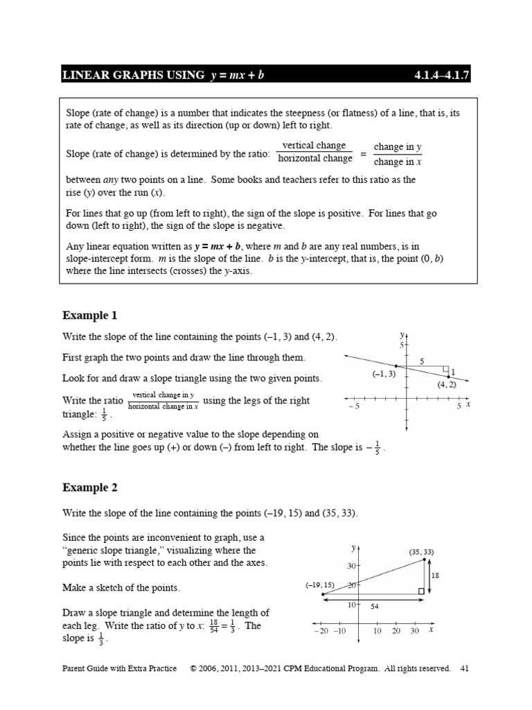 Parent+Guide++y+%3D+Mx+%2B+b | PDF | Slope | Combinatorics