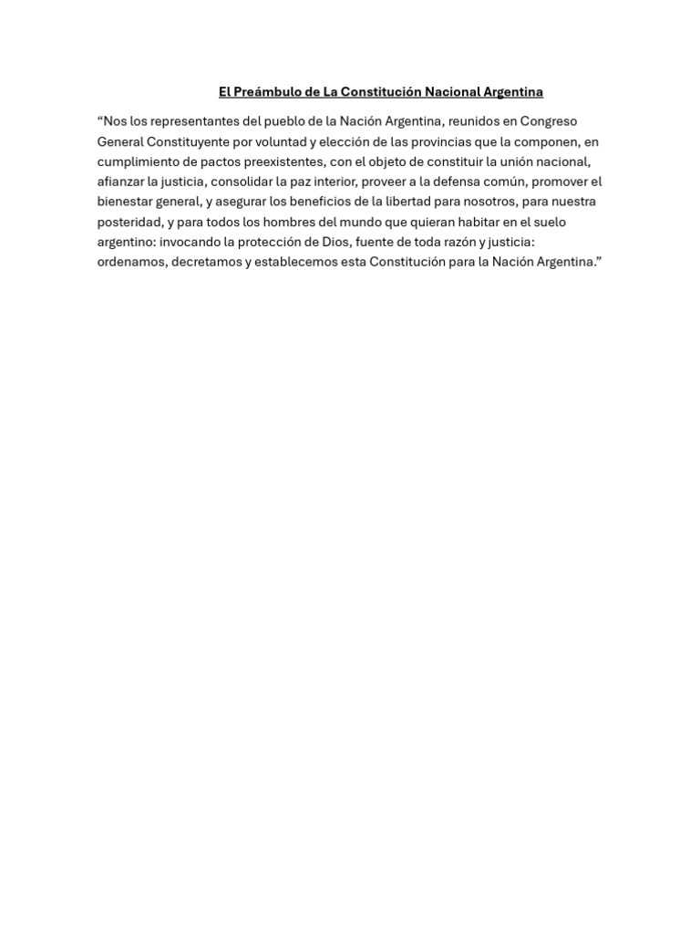 Preámbulo de la Constitución Argentina | PDF