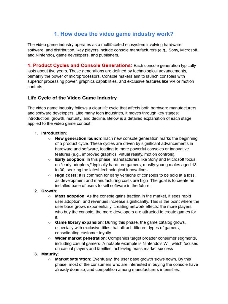 Video Game Industry Lifecycle Explained | PDF | Video Game Consoles ...