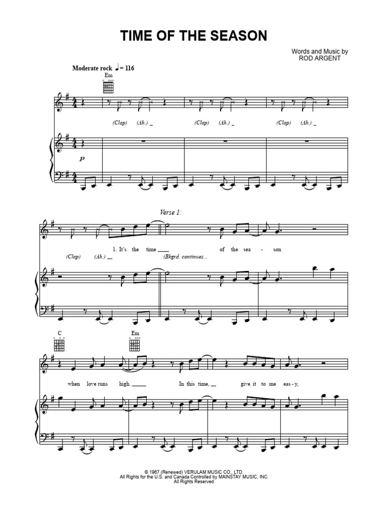 Time of the Season Sheet Music | PDF