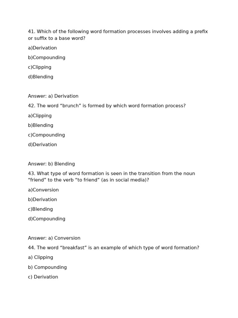 Word Formation MCQs with Answers | PDF