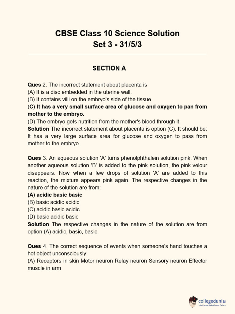 CBSE Class 10 Science Set 3 31 5 3 | PDF | Flowers | Sodium Bicarbonate