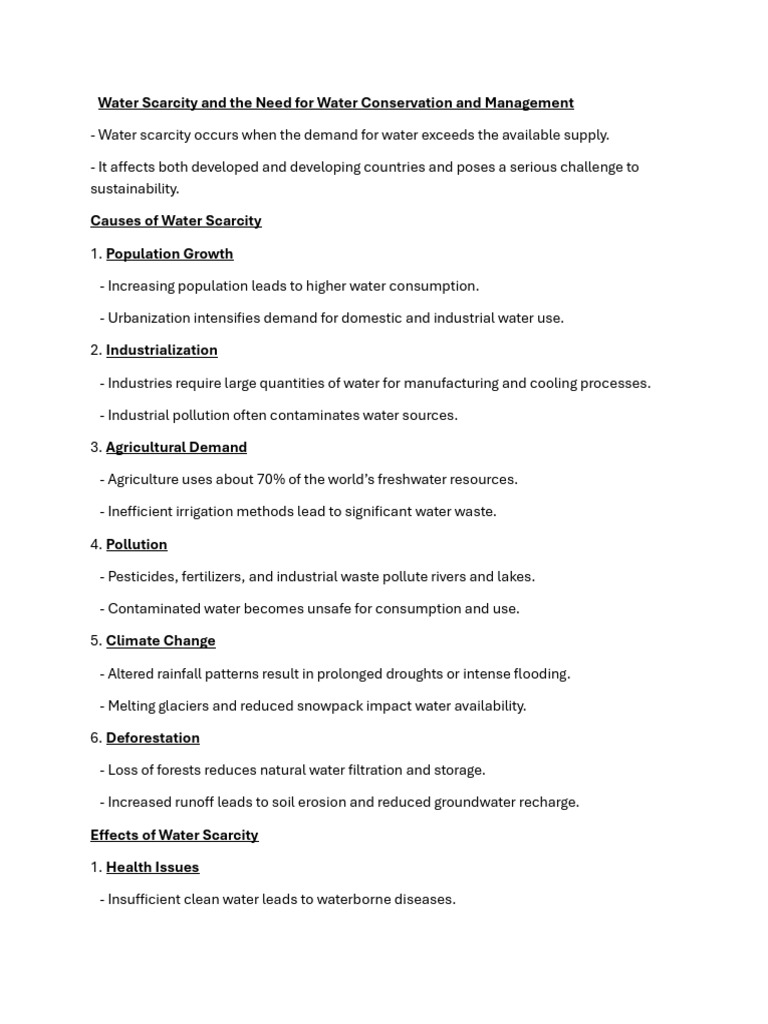 Class 10 School Students Notes | PDF | Water Scarcity | Water Conservation