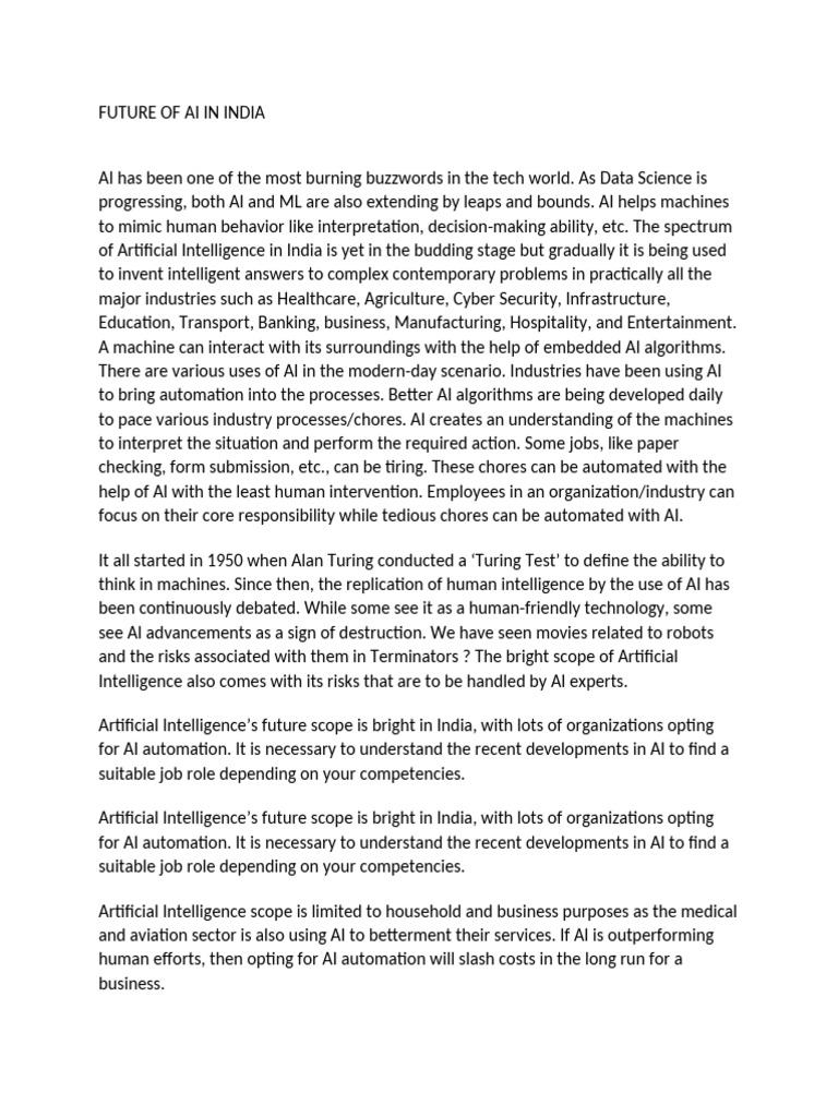 Future of AI in India | PDF | Artificial Intelligence | Intelligence ...