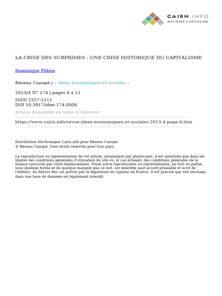 Crise des subprimes : enjeux et conséquences | PDF | Banques | Titrisation