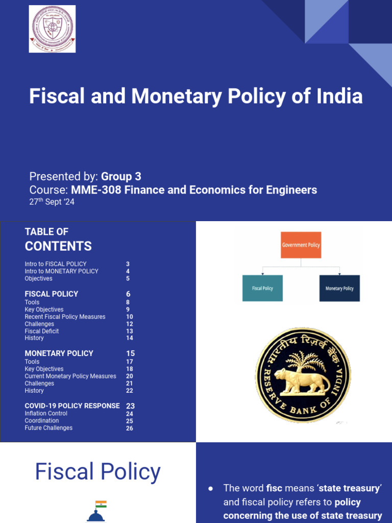 Fiscal and Monetary Policy in India | PDF | Fiscal Policy | Government ...