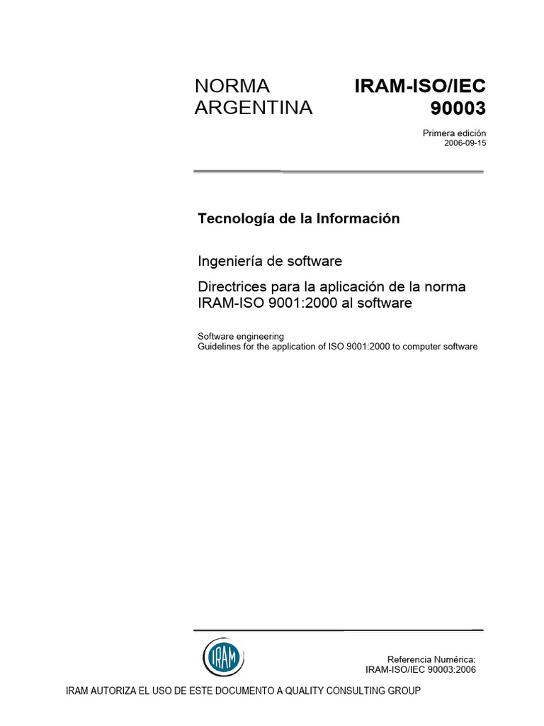 Iram Iso Iec 90003 | PDF | Calidad (comercial) | Software