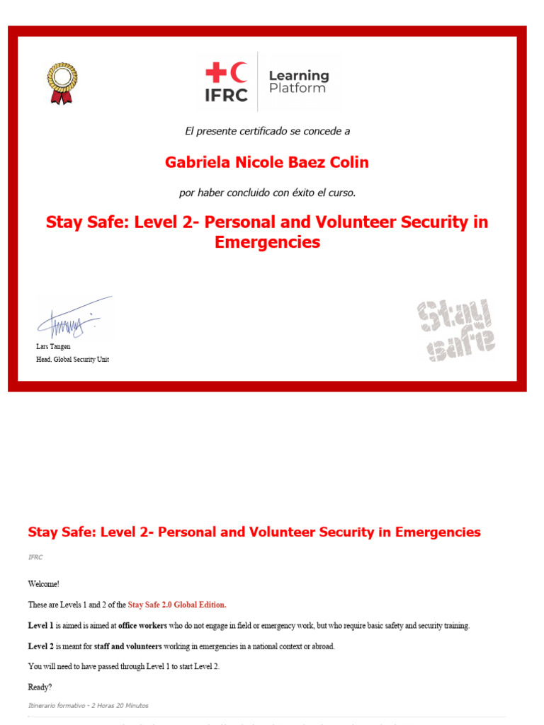 Stay Safe Level 2 Completion Certificate | PDF