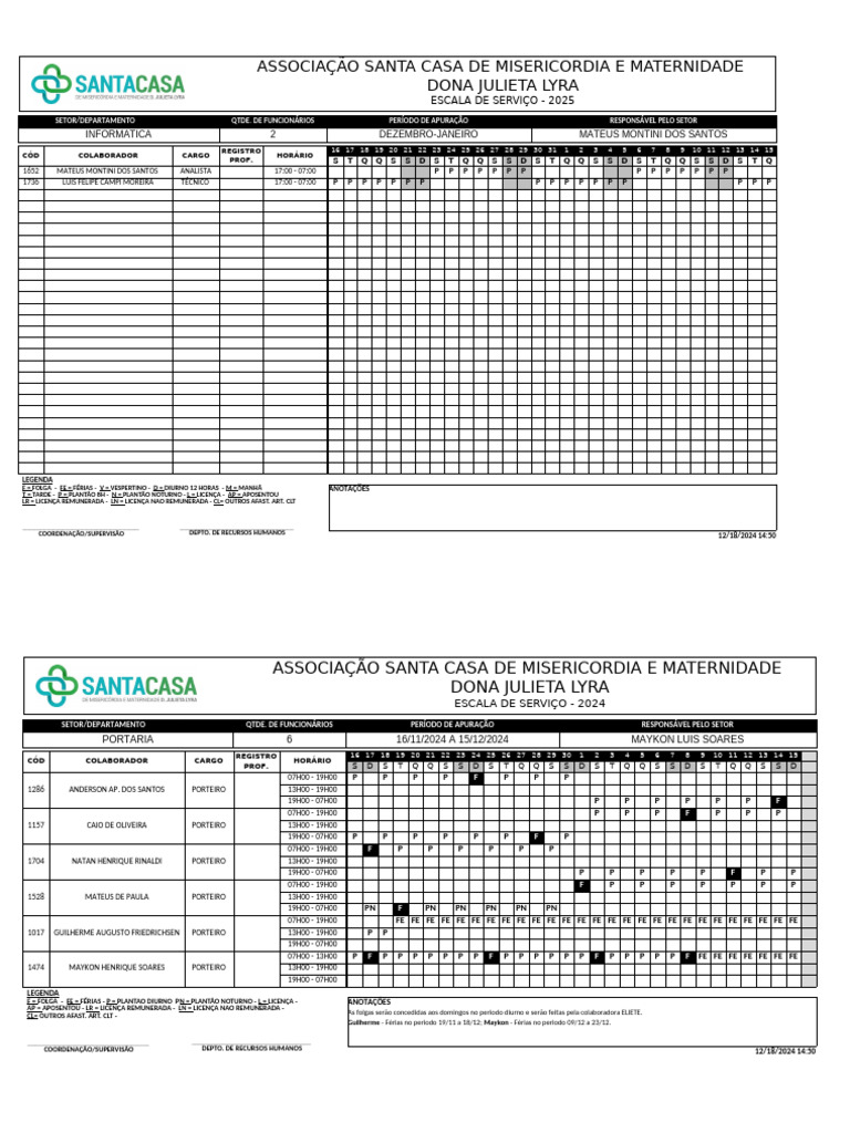 Escala De Serviço Informática E Portaria 2024 2025 Pdf