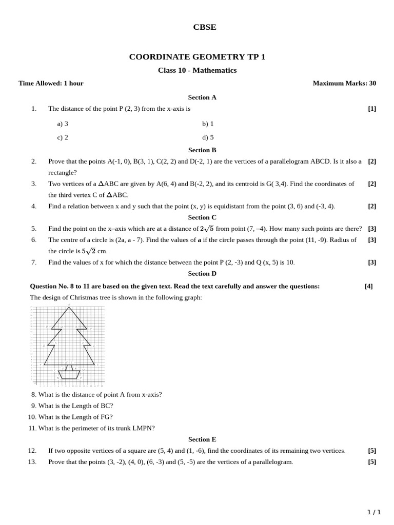 Coordinate Geometry TP 1 (Distance Formula)-1 | PDF | Theoretical ...