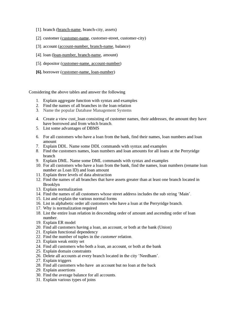 Queries For Practical Exam | PDF | Banks | Databases