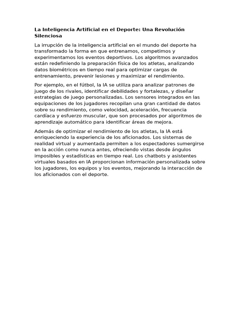 La Inteligencia Artificial en El Deporte | PDF
