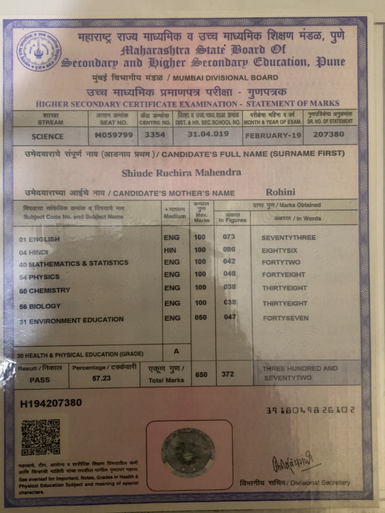 HSC Marksheet | PDF