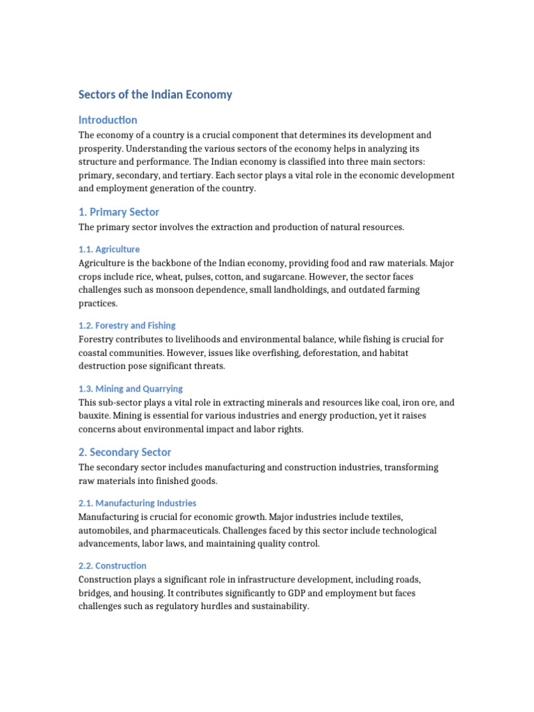 Overview of India's Economic Sectors | PDF | Economy Of India ...
