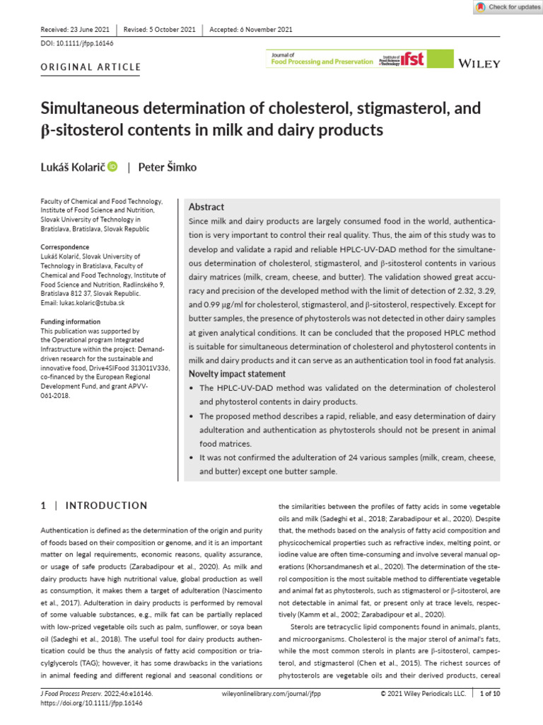 Determinação Simultânea de Colesterol, Estigmasterol Eβ-conteúdo de ...