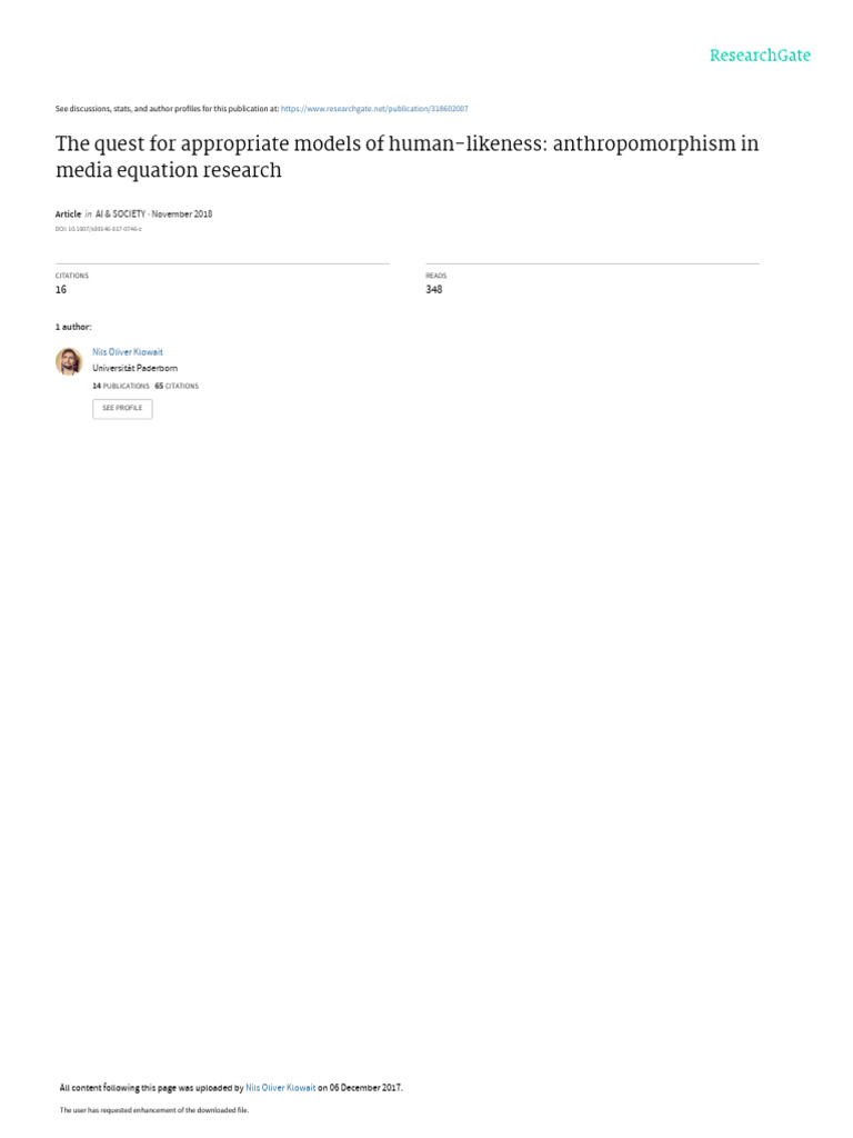 AnthropomorphisminMediaEquationResearch Pre-Print | PDF | Human ...