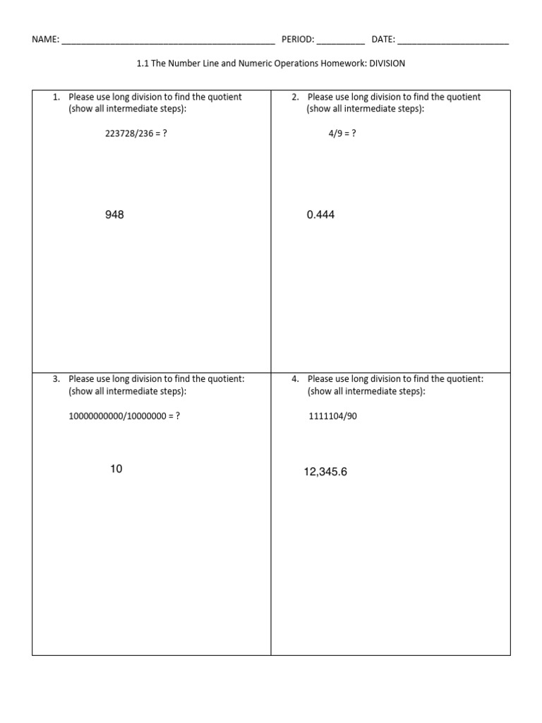 1.1+the+Number+Line+&+Numeric+Operations+Homework+ +division | PDF