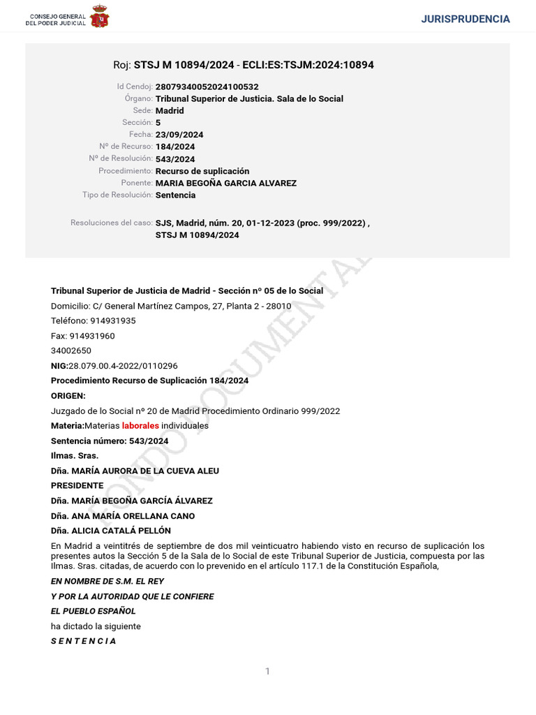 STSJ M 10894 2024 | PDF | Sentencia (ley) | Caso de ley