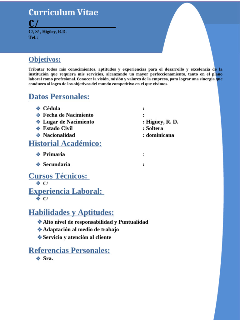 Curriculum Vitae Profesional en Higüey | PDF