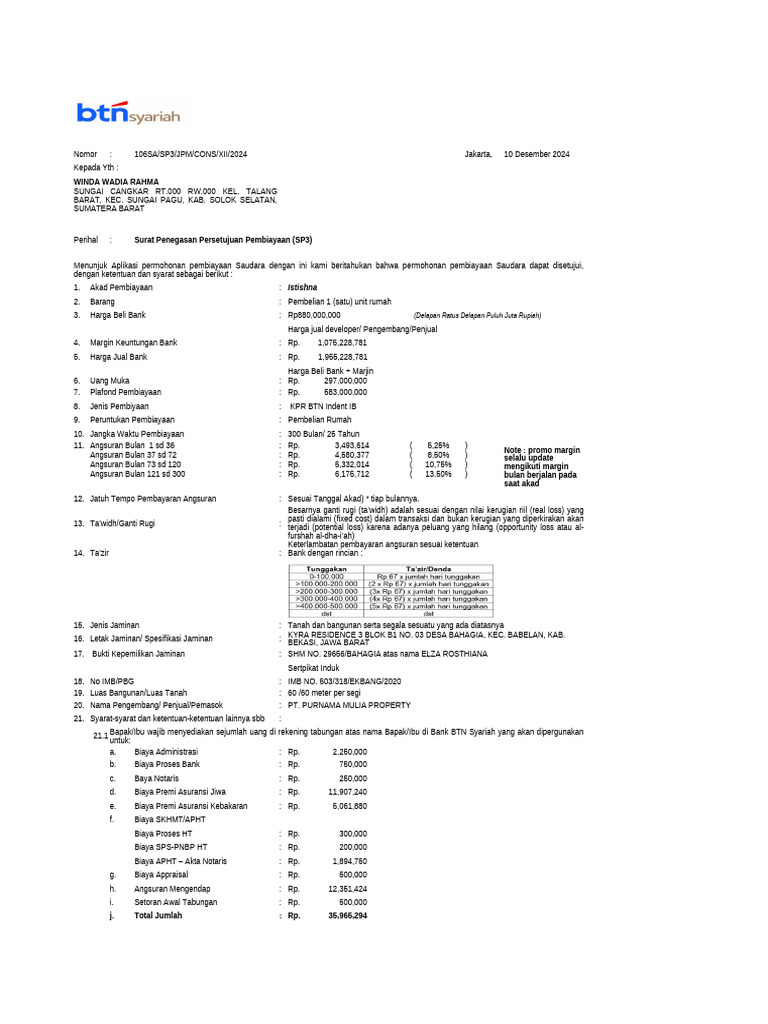 Surat Persetujuan Pembiayaan Rumah | PDF