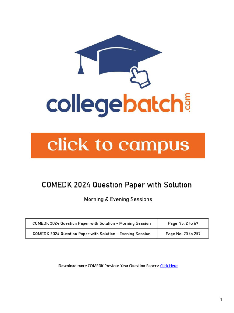COMEDK 2024 Question Paper With Solution | PDF | Physical Sciences ...