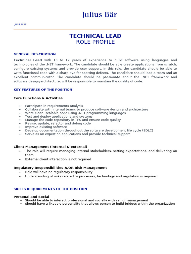 JD - Technical Lead | PDF | Software Development Process | Information ...