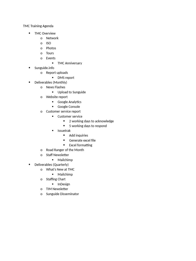 TMC Training Agenda Overview | PDF