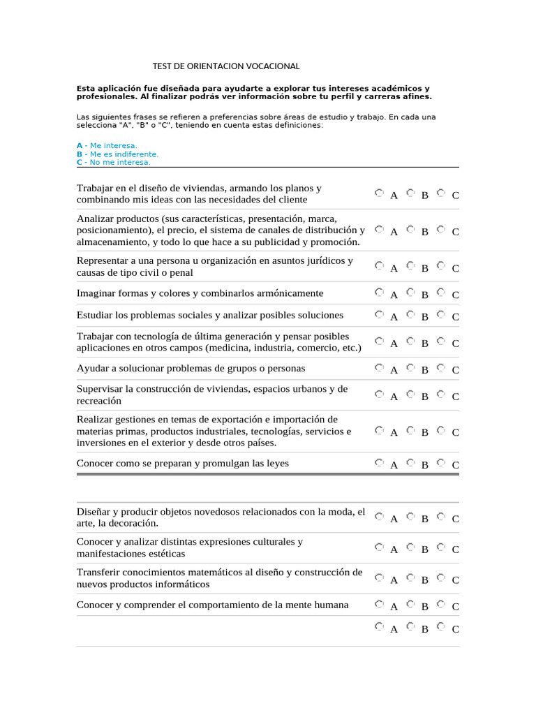 Test de Orientación Vocacional PDF | PDF | Business | Diseño