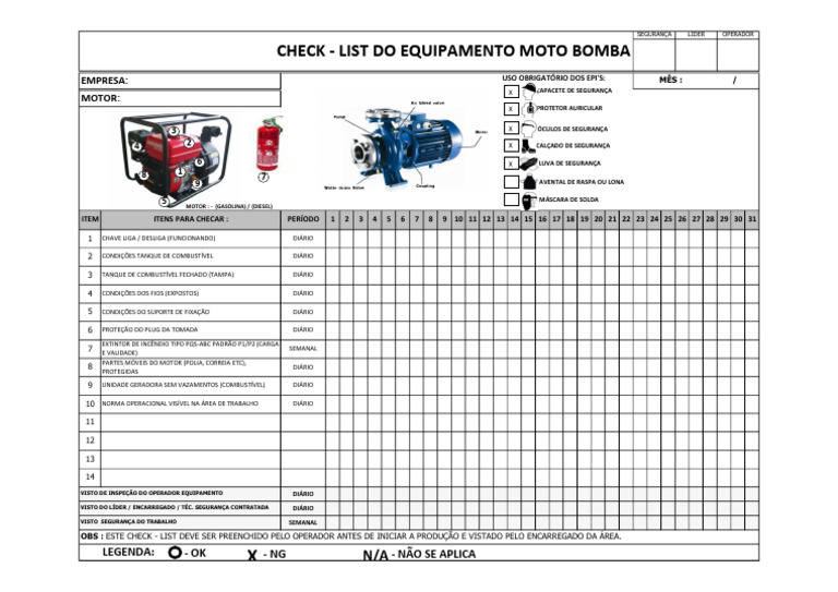 Check-list de Segurança para Moto Bomba | PDF