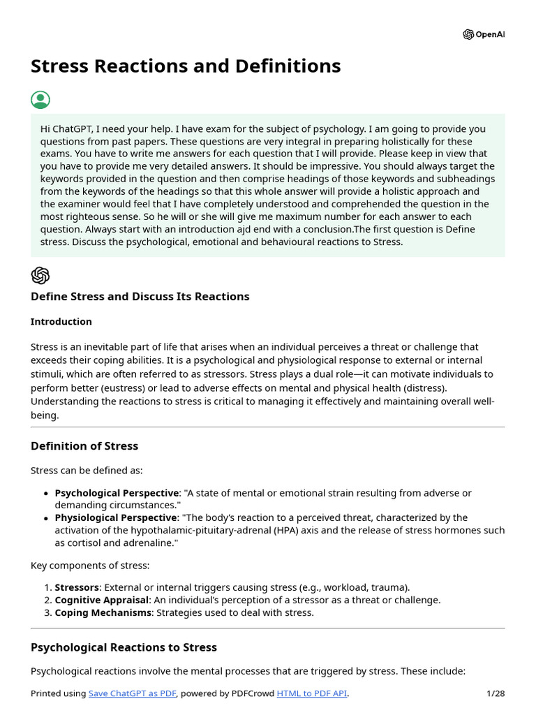 Stress Reactions and Definitions | PDF | Id | Diagnostic And ...