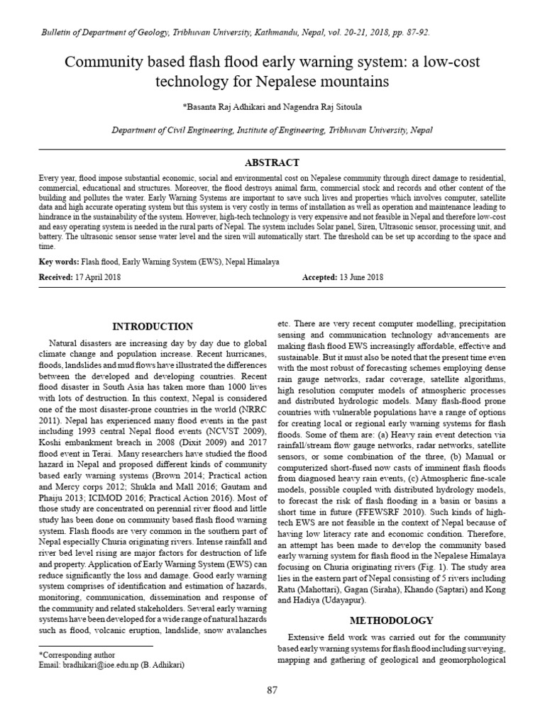 Community Based Flash Flood Early Warning System A Low-Cost Technology ...