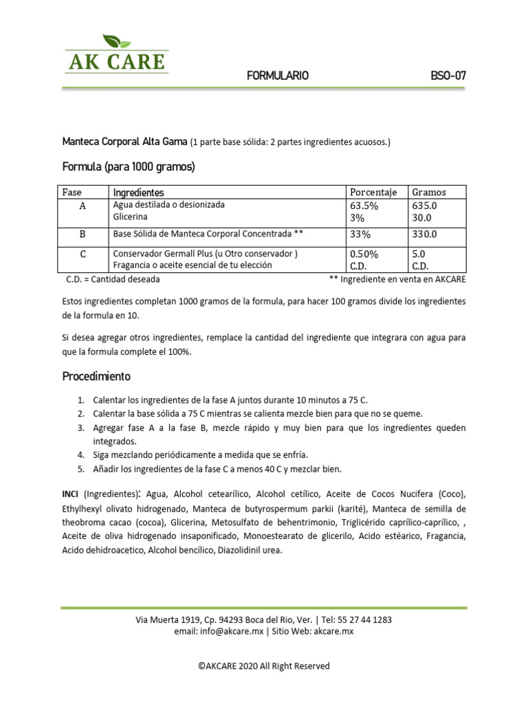 Manteca_Corporal_Alta_Gama_BSO-07 | PDF