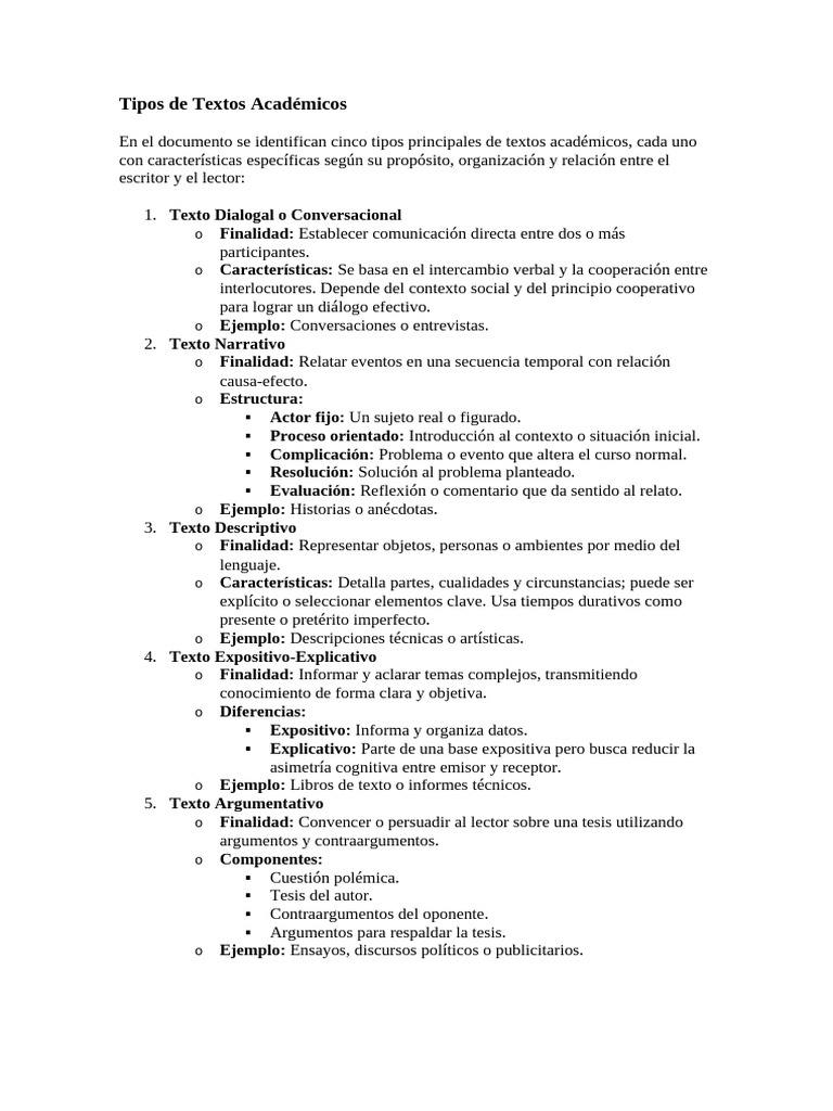 Tipos de Textos Académicos y su Análisis | PDF | Teoría de la ...