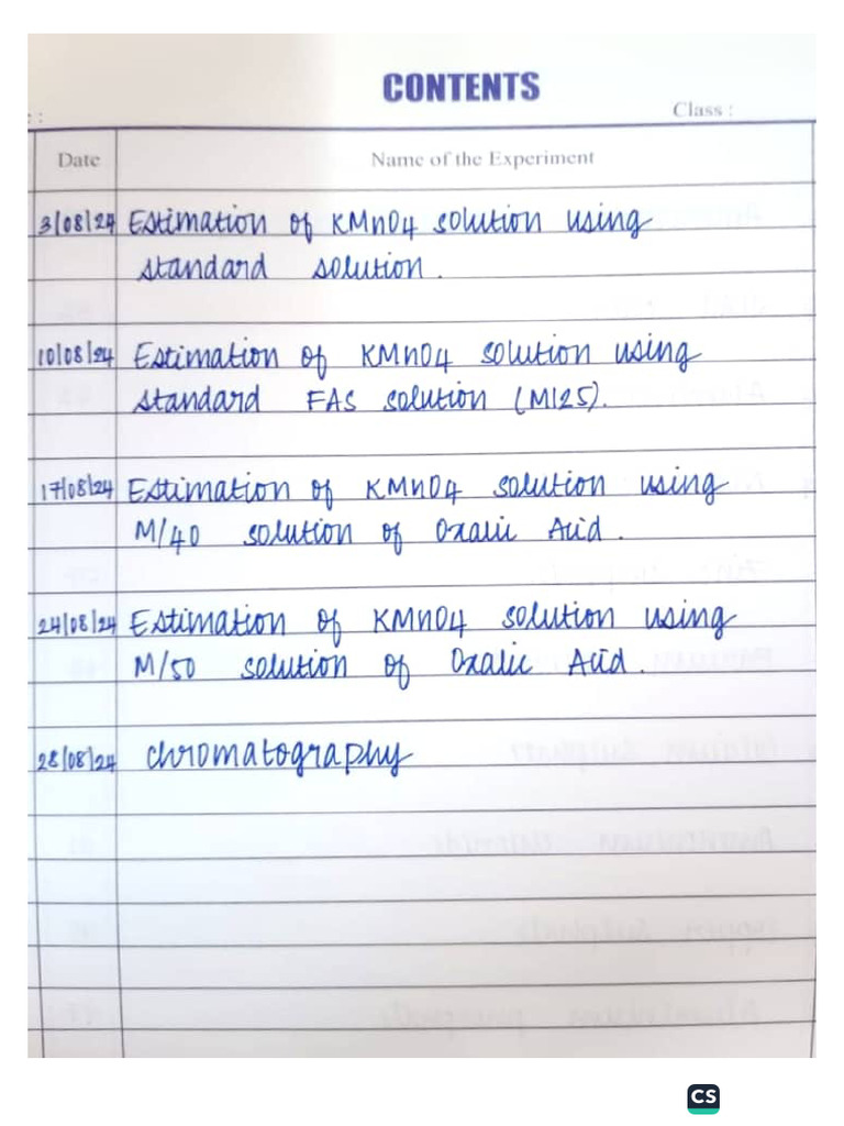 Chemistry Record Index, Dates & Chromatography Values | PDF