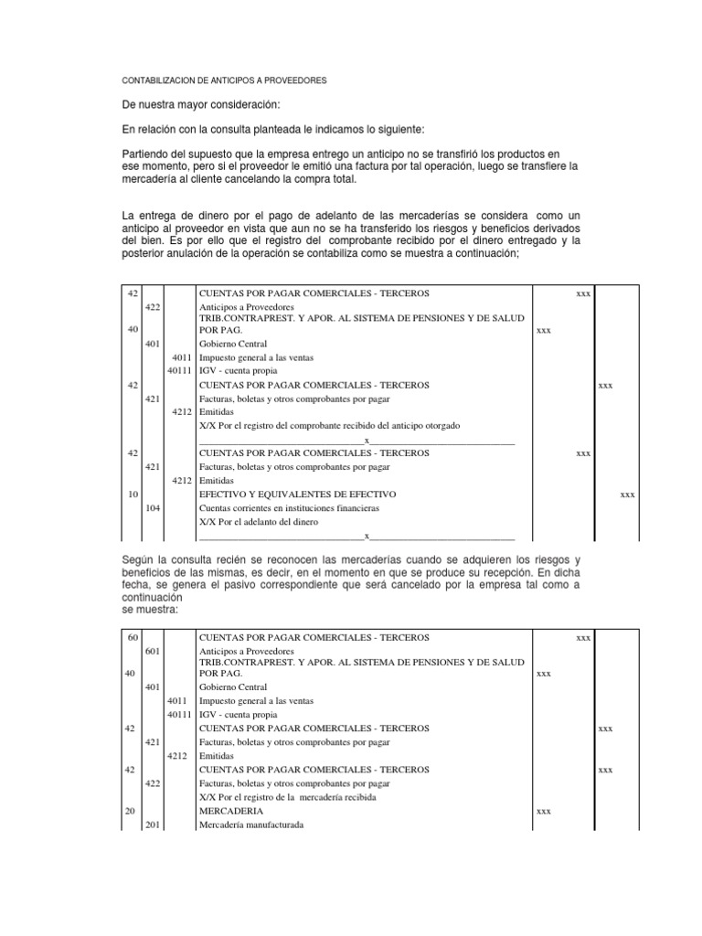Contabilización de Anticipo a Proveedores Dinero Business