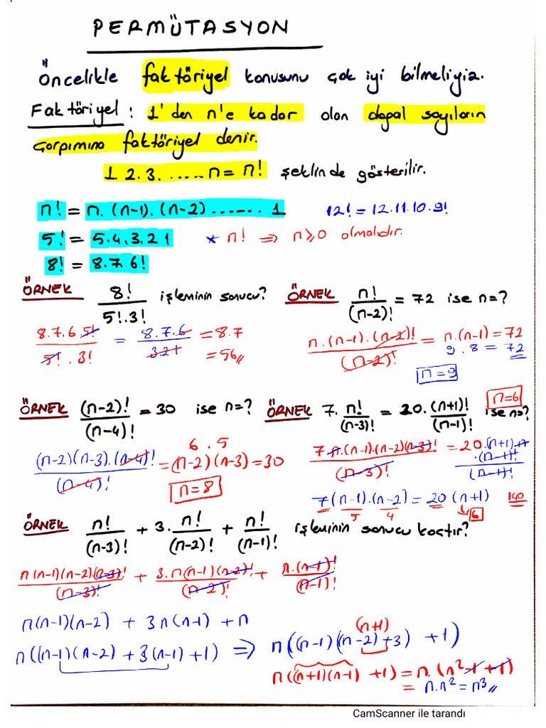 Matematik Permütasyon Notu (@pdfnotlar) | PDF