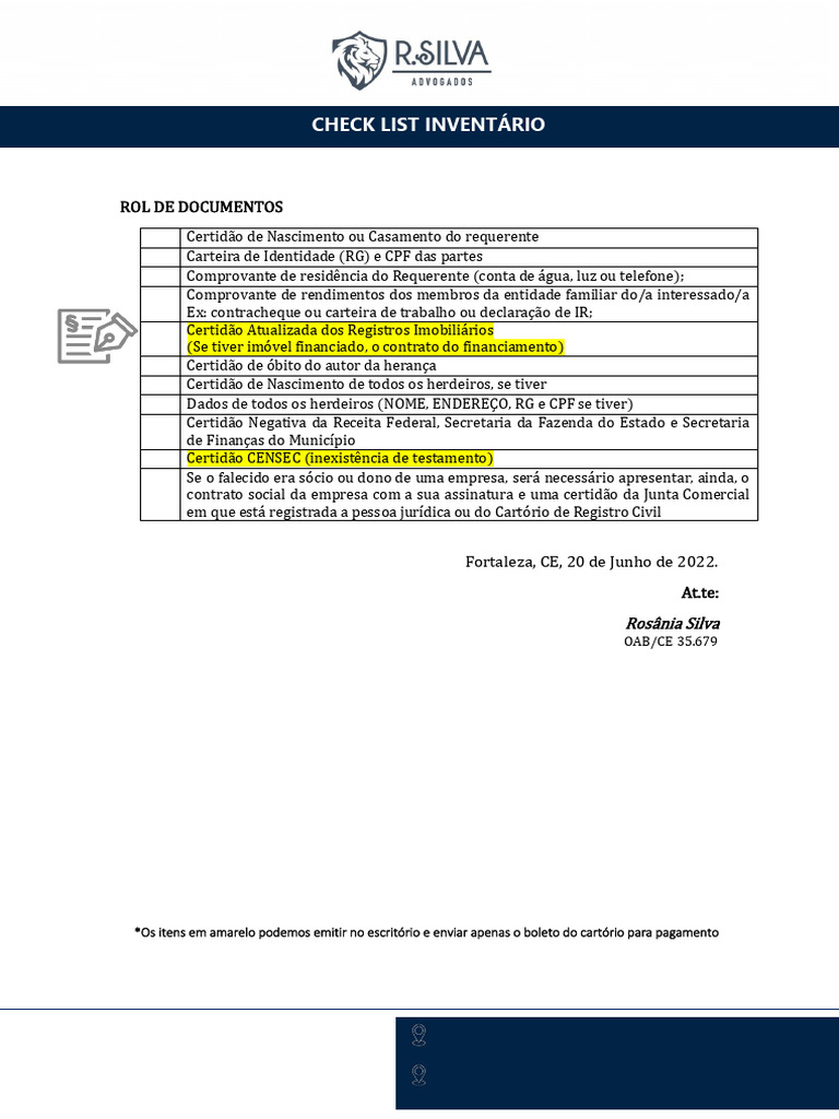 Documentos Necessários para Inventário | PDF