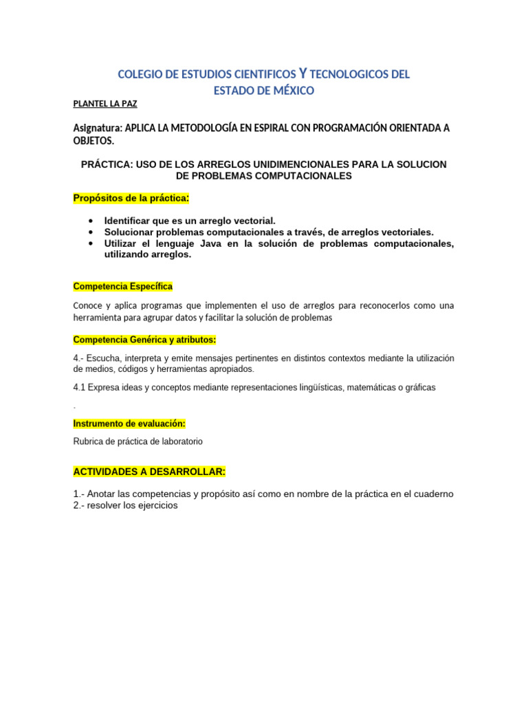 Arreglos Unidimensionales en Java | PDF | Java (lenguaje de ...