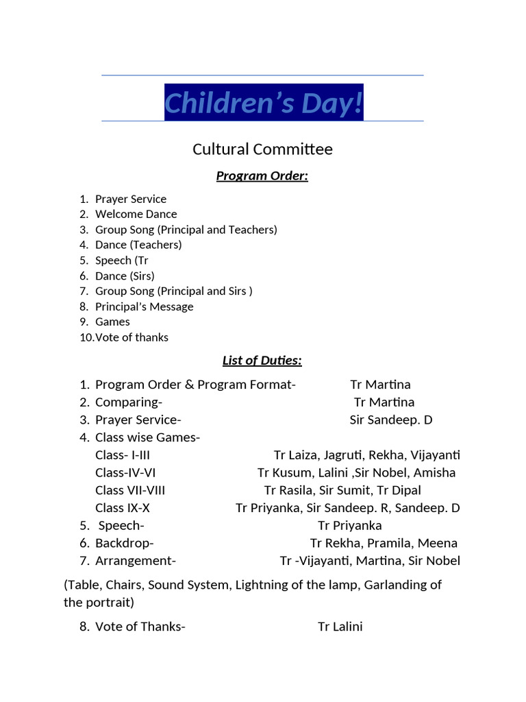 Children's Day Program Schedule | PDF