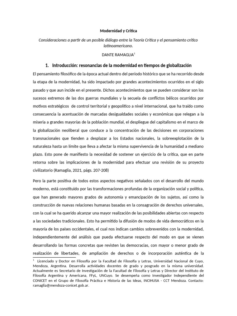Crítica de la Modernidad y Capitalismo | PDF | La teoría crítica ...