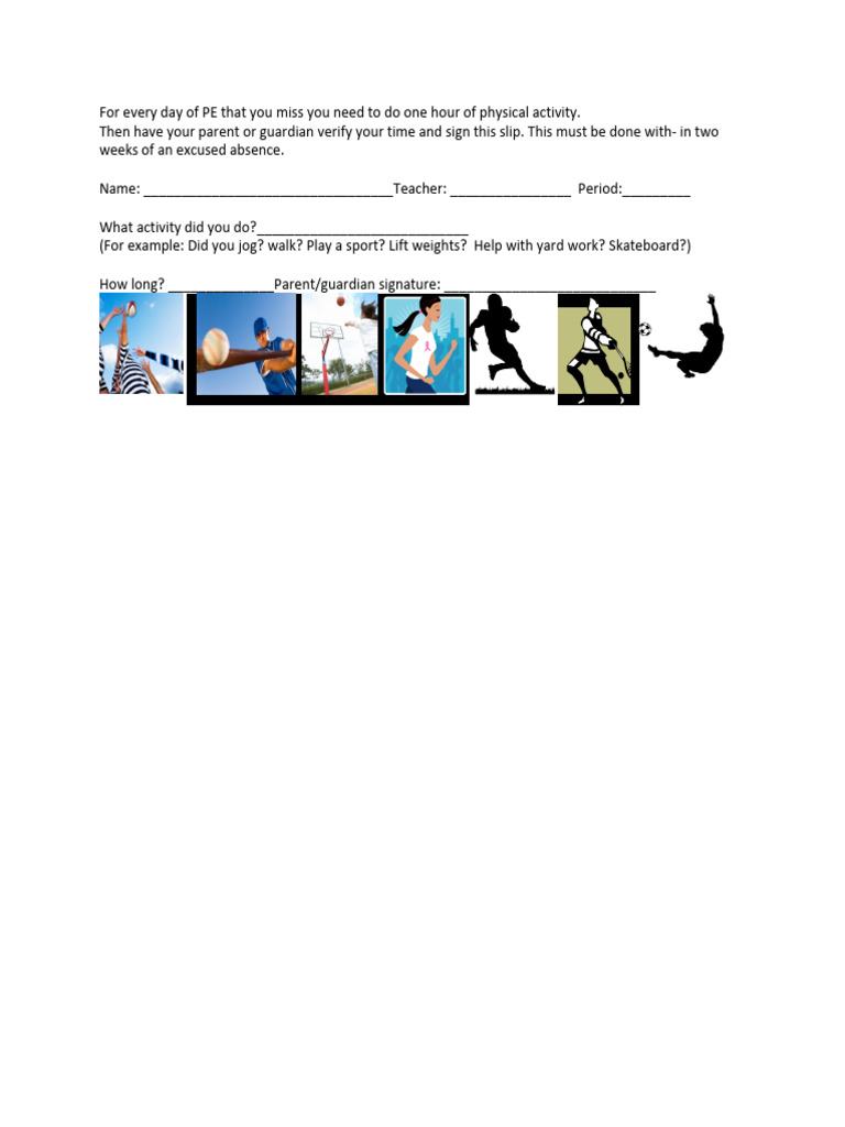 PE Absence Physical Activity Slip | PDF