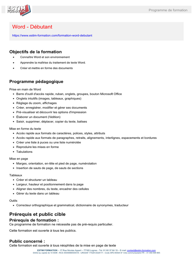 Formation Word pour Débutants | PDF | Microsoft Word | Informatique