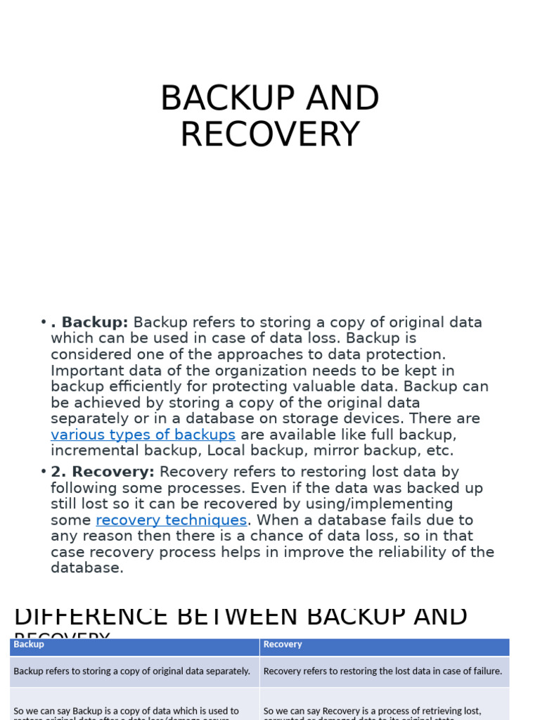 Backup and Recovery and Security | PDF | Backup | Databases
