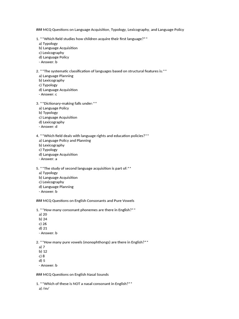 Assessment 4 Key | PDF | English Language | Linguistic Typology
