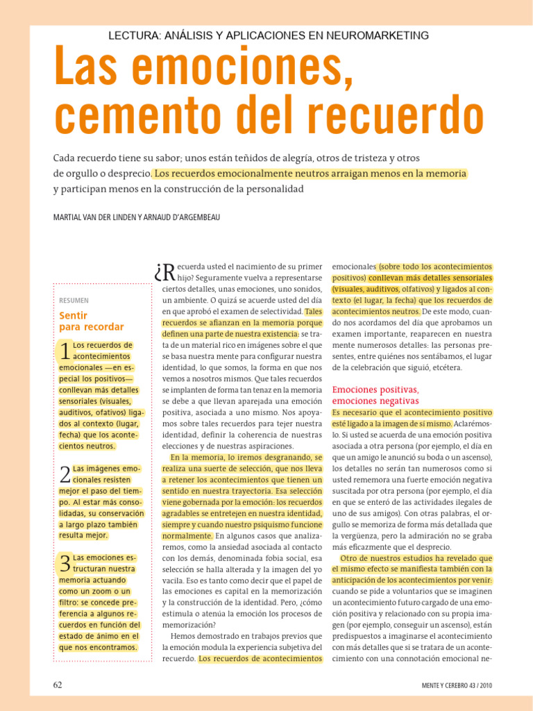 ArtÃ Culo Emociones Rev. Mente y Cerebro | PDF | Las emociones | Memoria