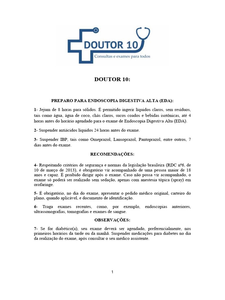 Preparo para Endoscopia à Tarde | PDF